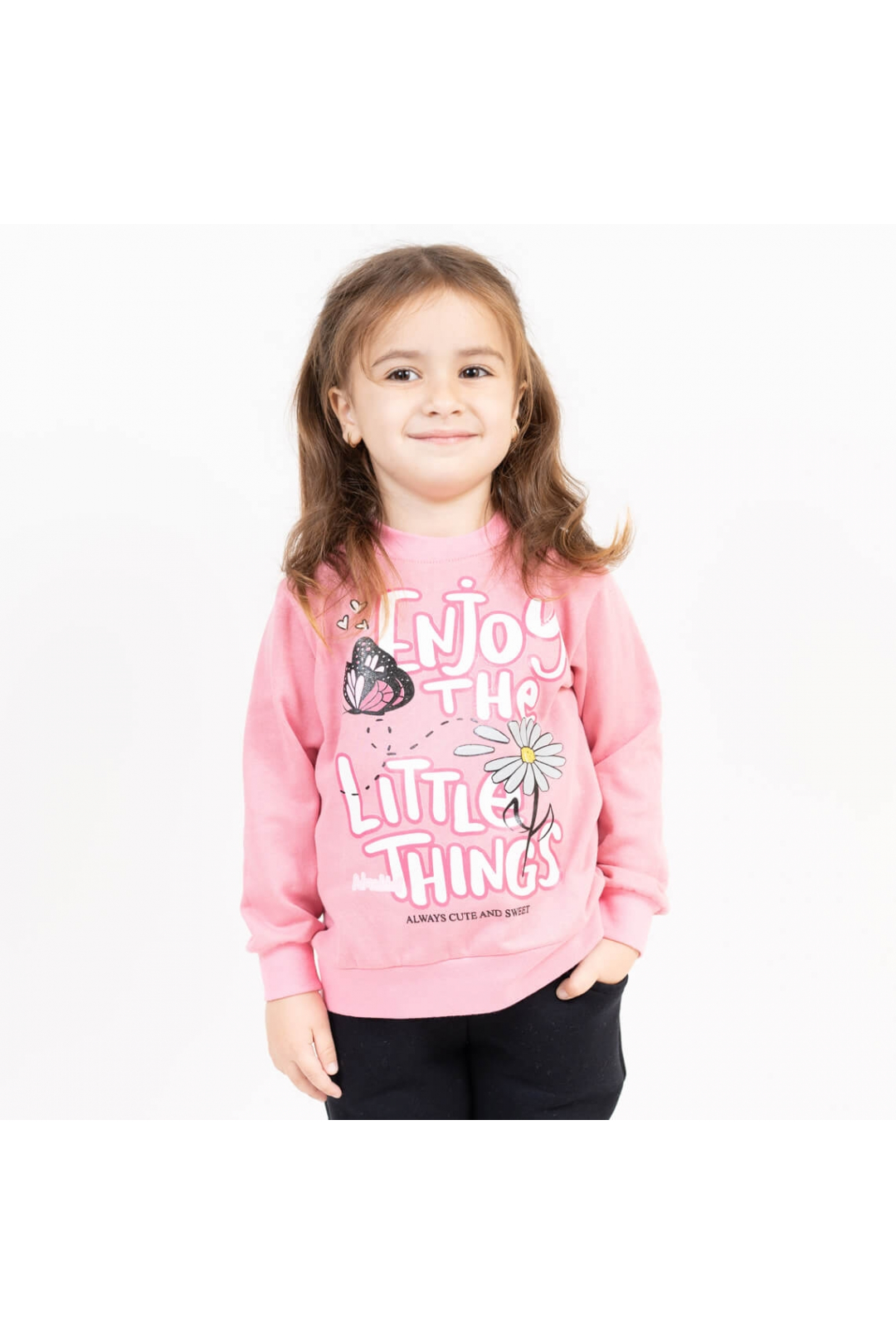 Світшот для дівчинки Метелик рожевий начіс (футер)