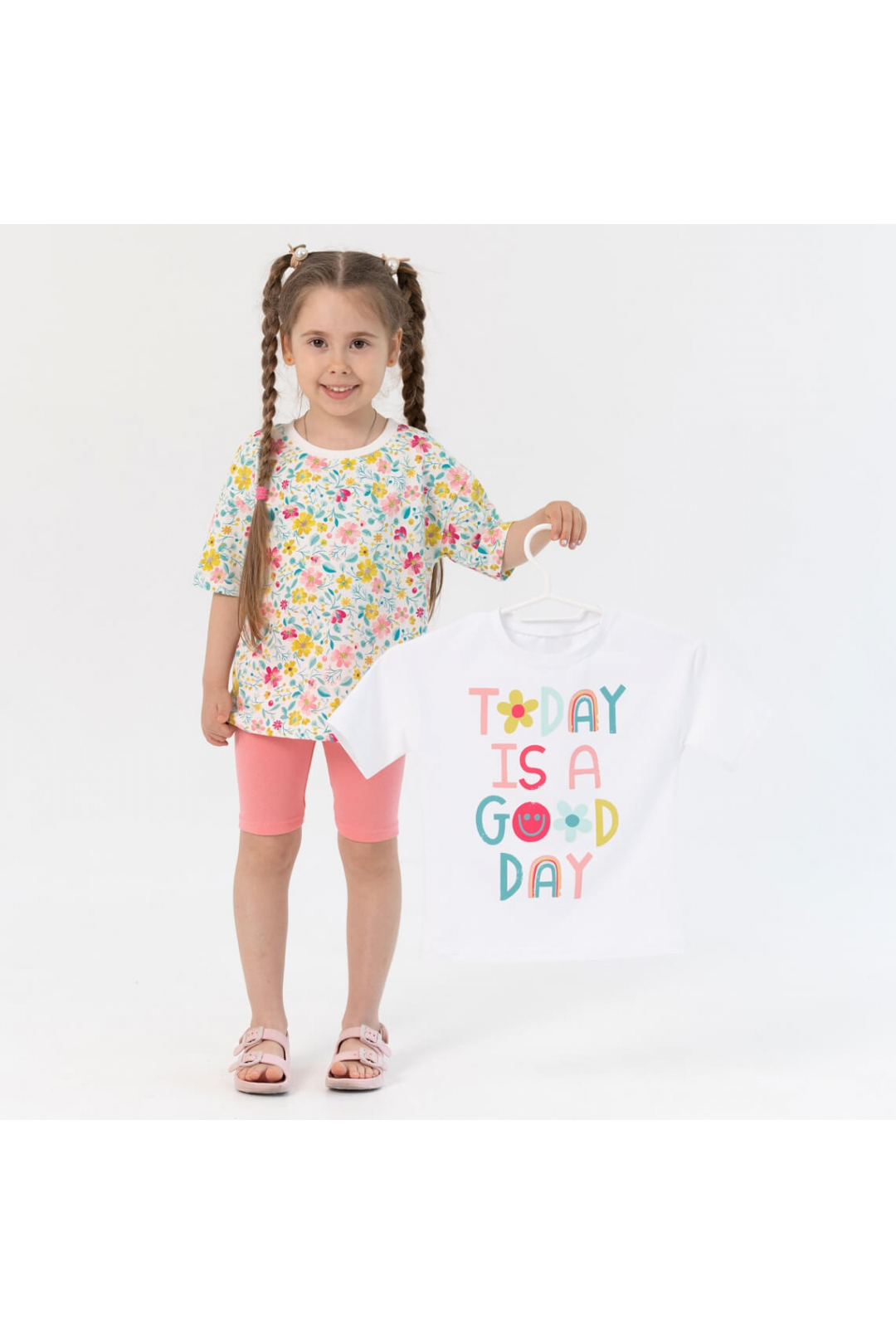 Пара футболок для дівчинки молочний стретч-кулір