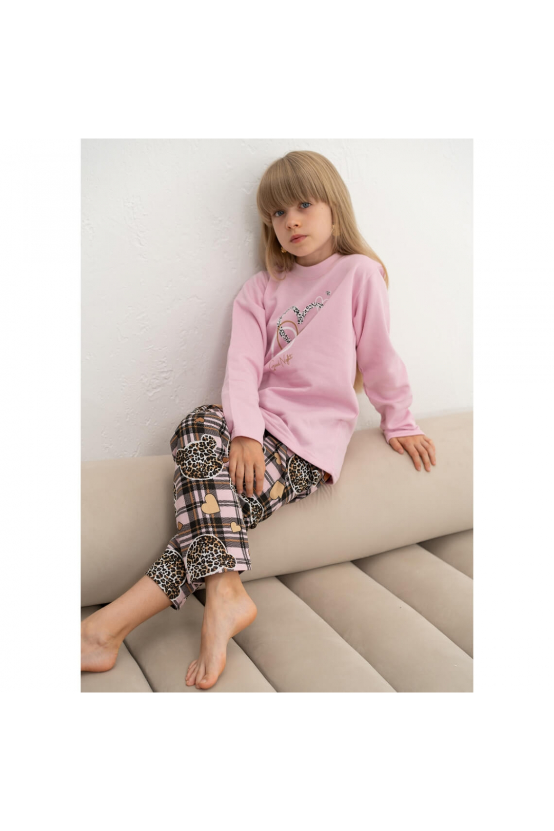 Піжама для дівчат рожевий Лео рожева начіс (футер)