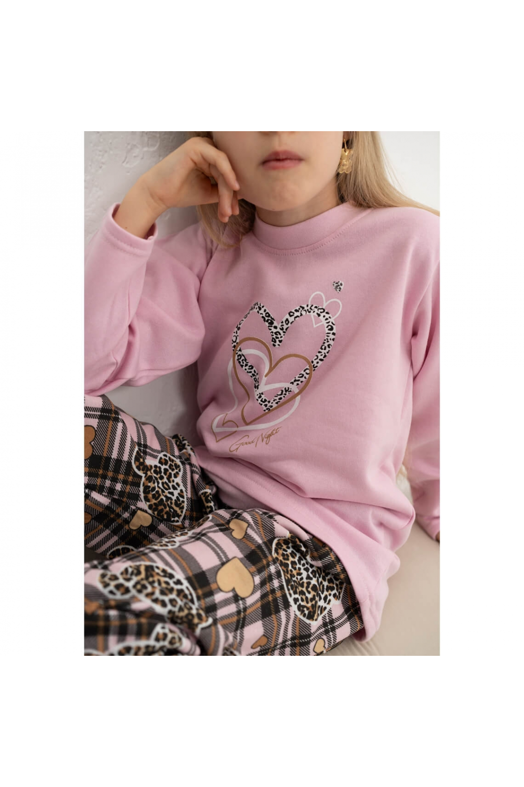 Піжама для дівчат рожевий Лео рожева начіс (футер)