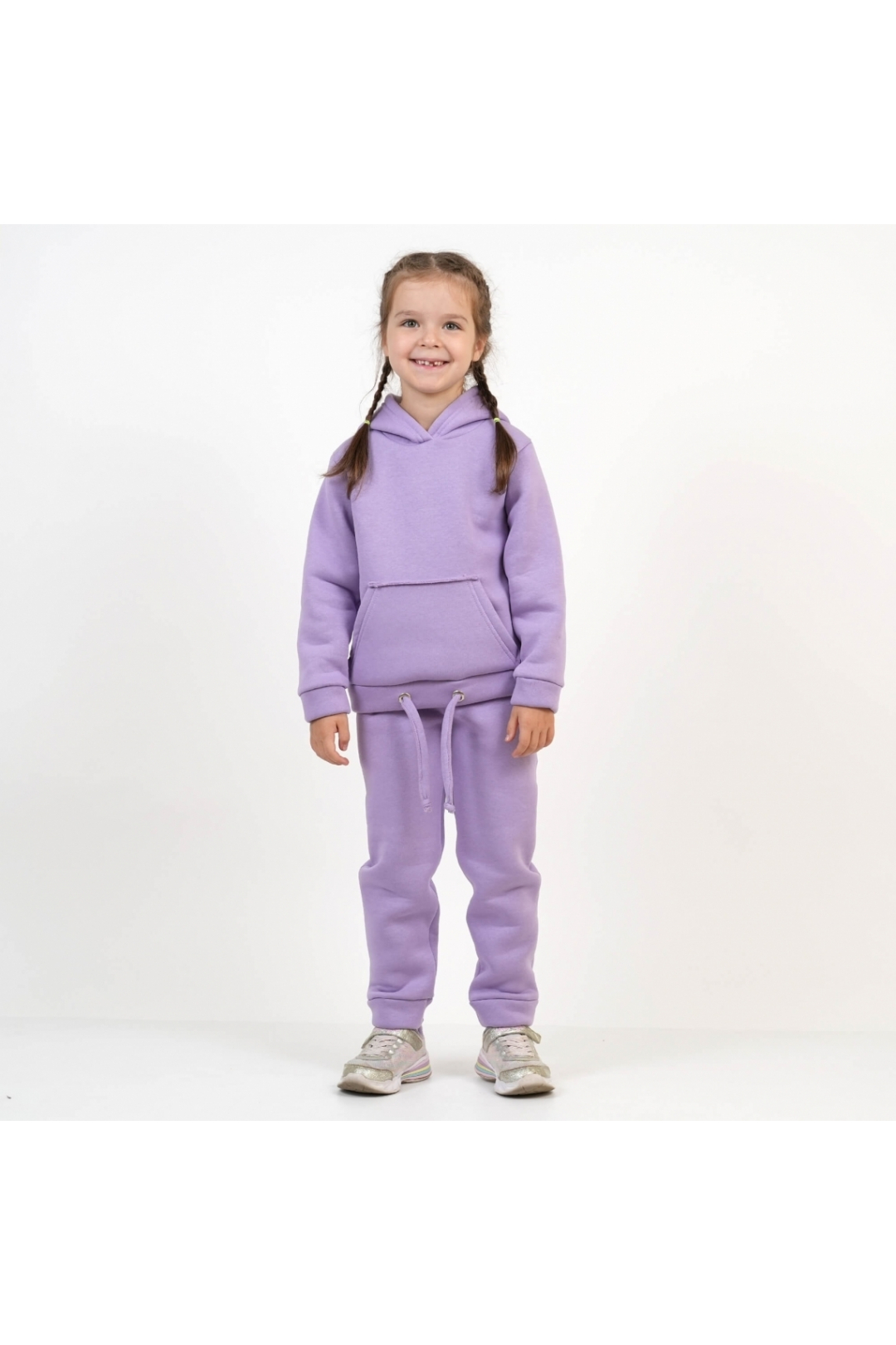 Теплий костюм для дівчинки бузковий тринитка на флісі