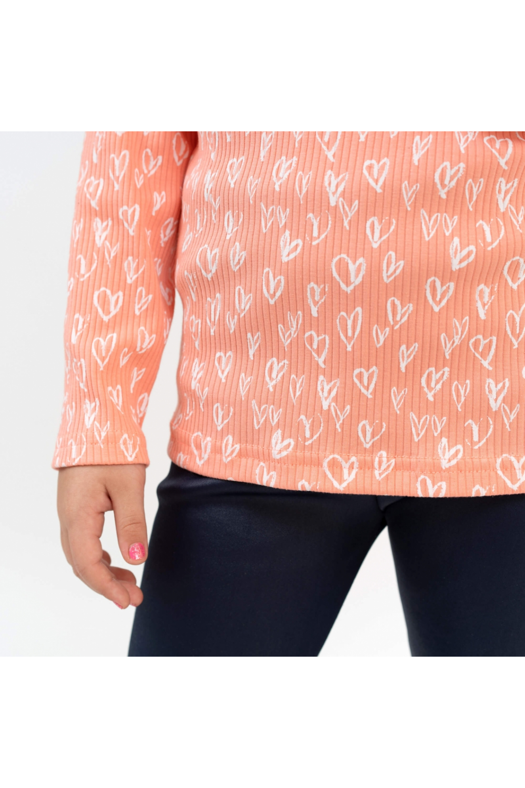 Блуза для дівчинки персик Сердечка персиковий рубчик преміум