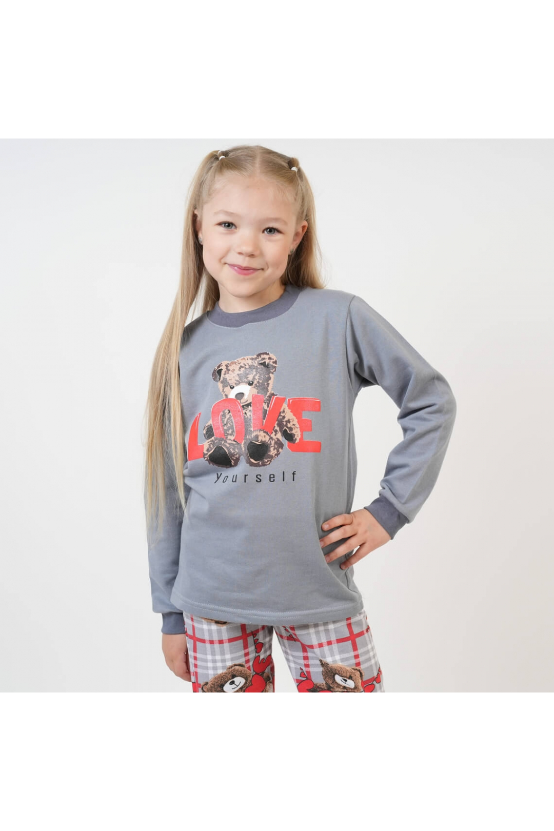 Піжама для дівчинки Ведмедик Сердечка графіт начіс(футер)