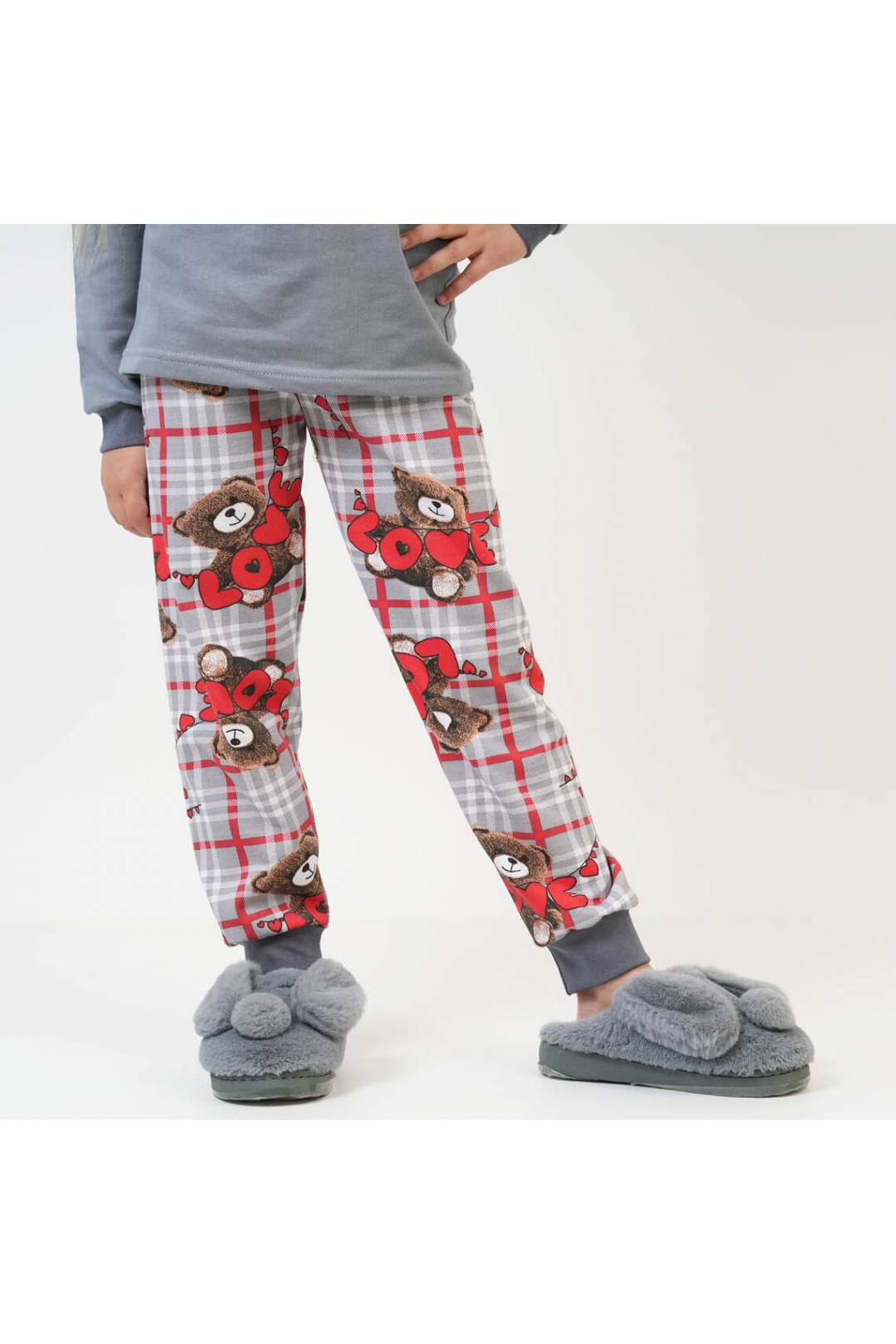 Піжама для дівчинки Ведмедик Сердечка графіт начіс(футер)