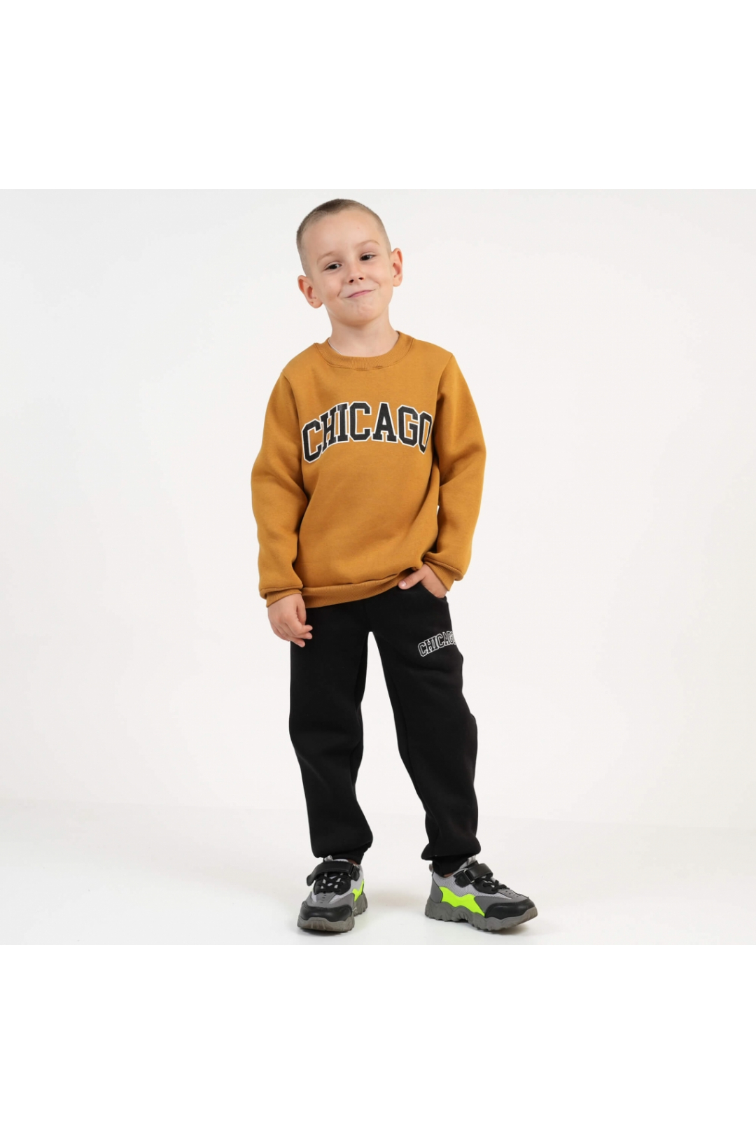 Костюм теплий для хлопчика гірчичний тринитка на флісі