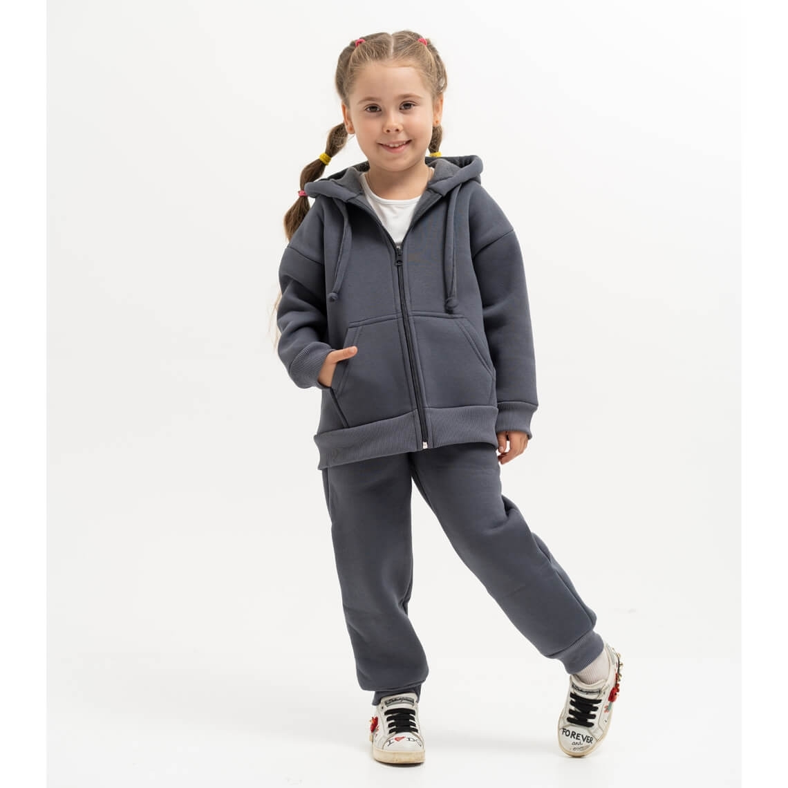 Теплий костюм для дівчинки графіт тринитка на флісі