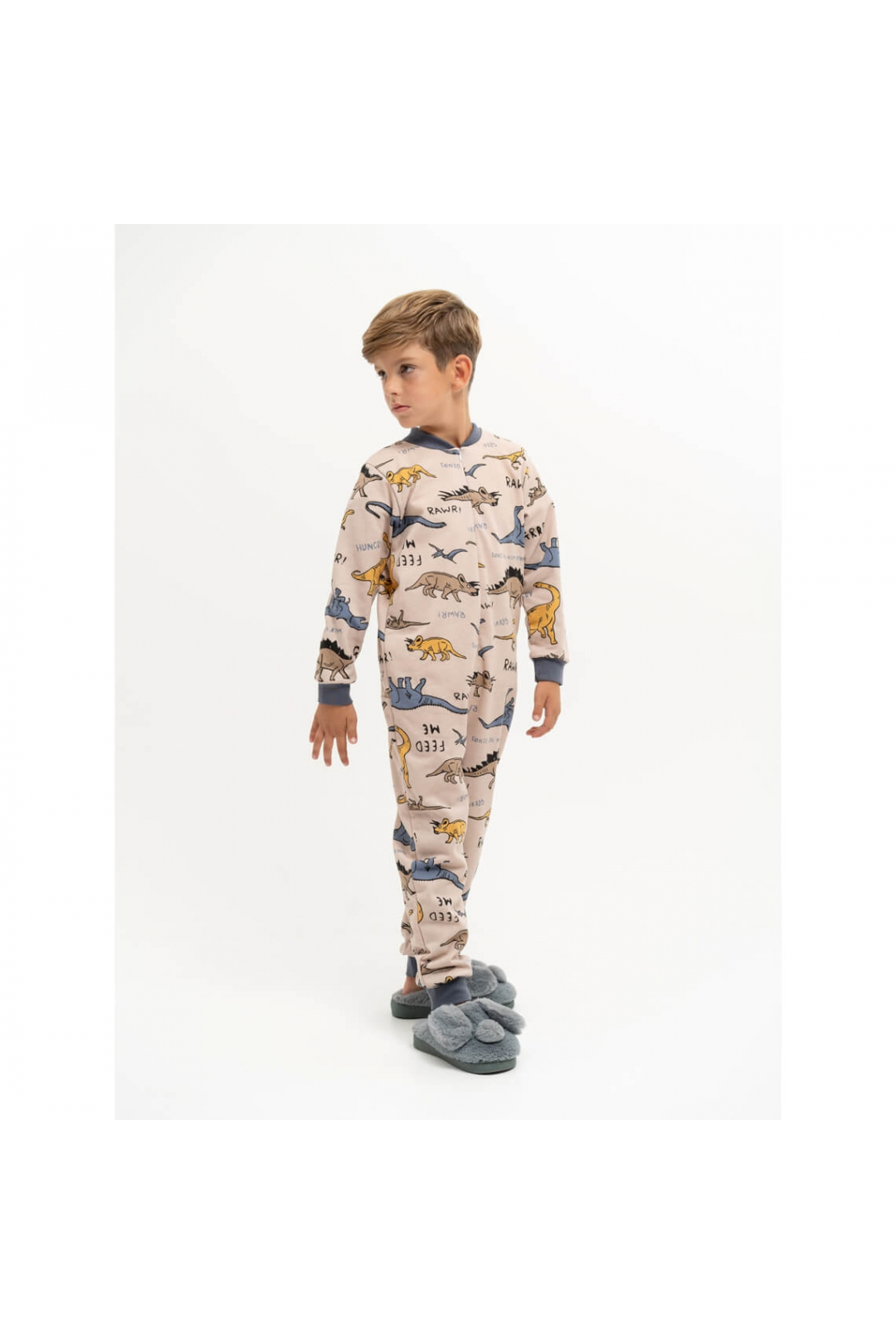 Піжама-комбінезон для хлопчика Діно бежевий начіс (футер)