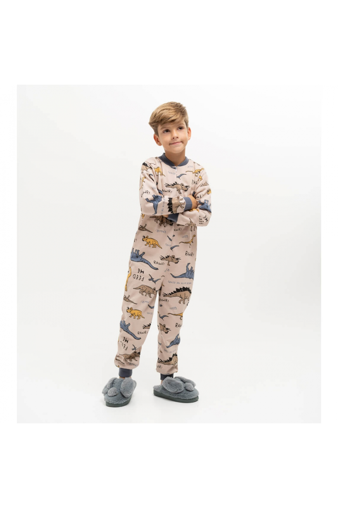 Піжама-комбінезон для хлопчика Діно бежевий начіс (футер)