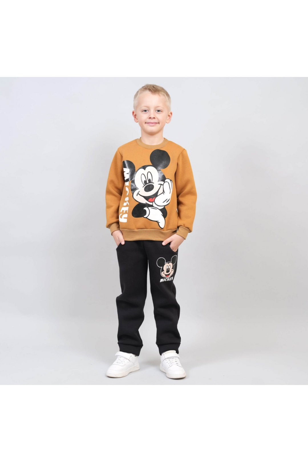 Костюм теплий для хлопчика Мікі пісочний тринитка на флісі