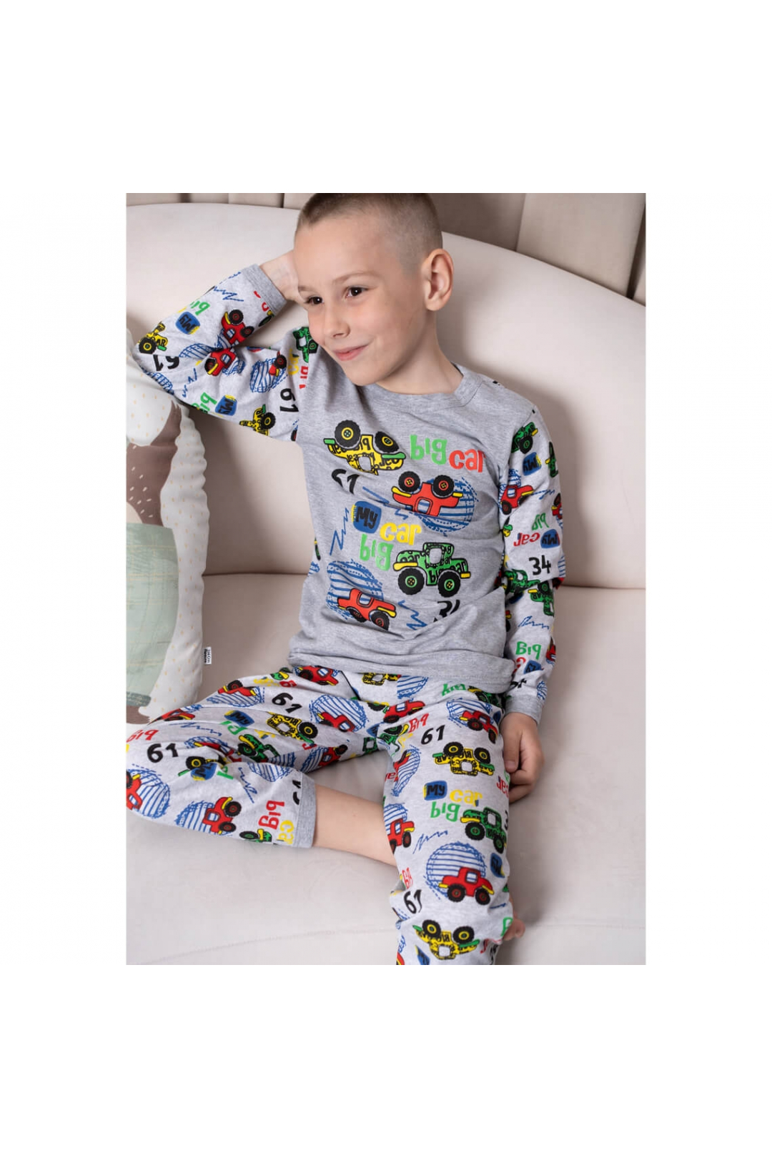 Піжама для хлопчика Машини сірий кулір