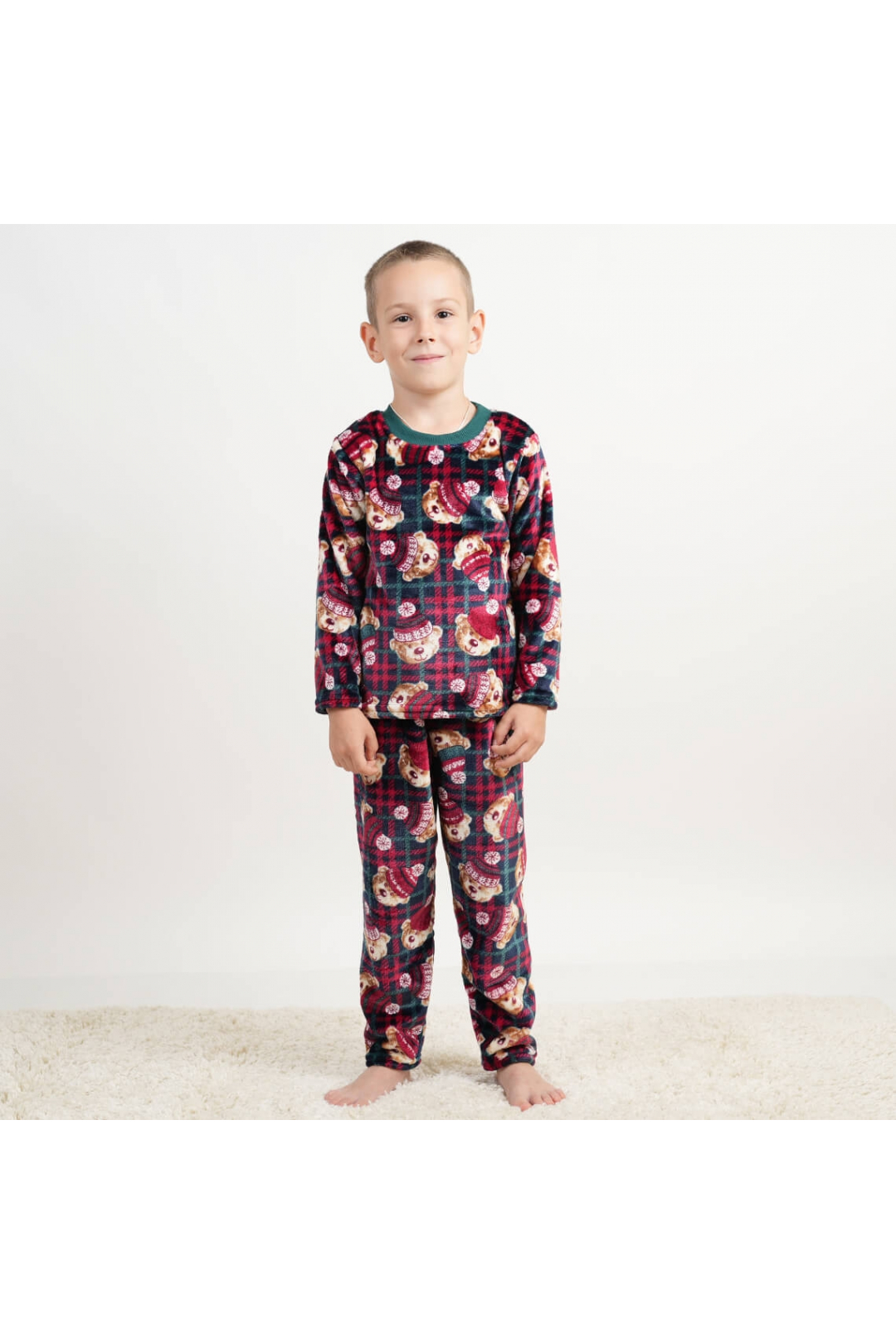 Пижама для хлопчика Новорічна зелена велсофт