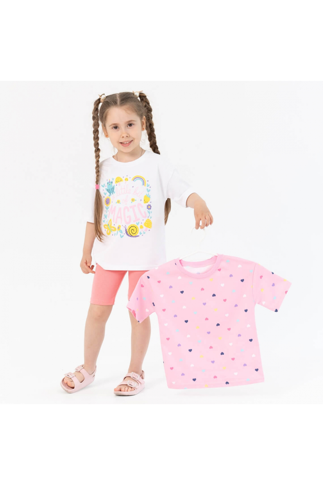 Пара футболок для дівчинки рожевий стретч-кулір