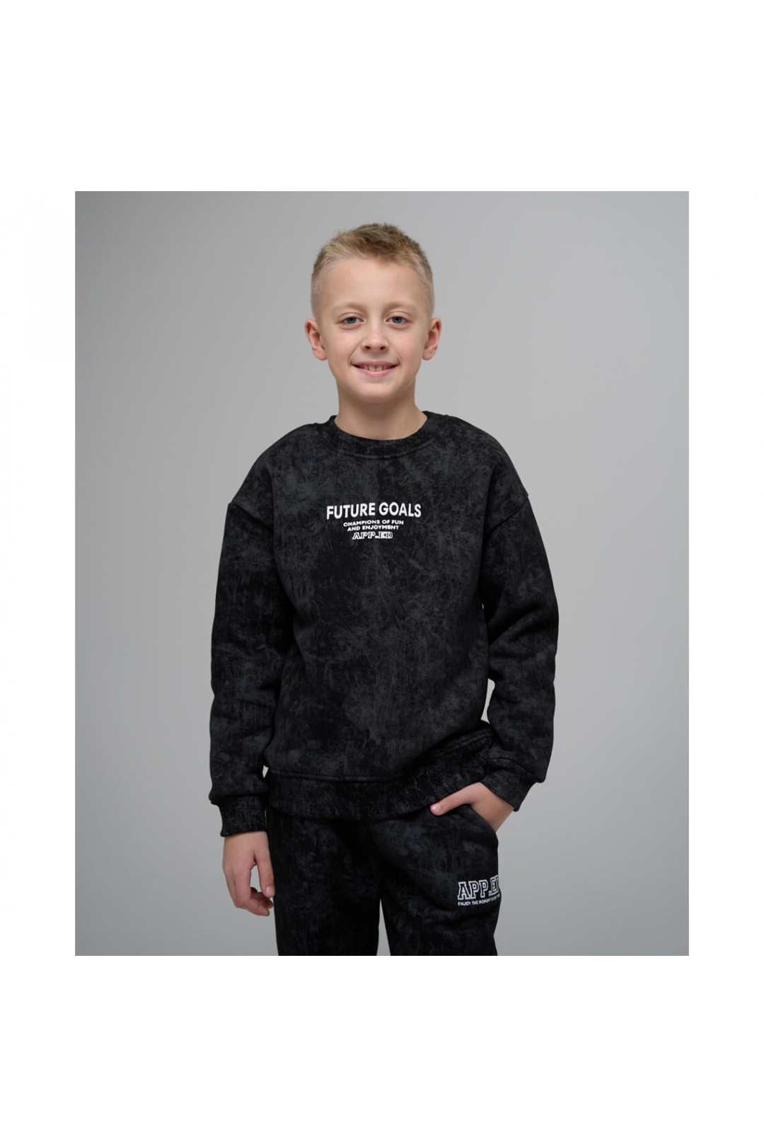 Світшот підлітковий чорний тринитка на флісі