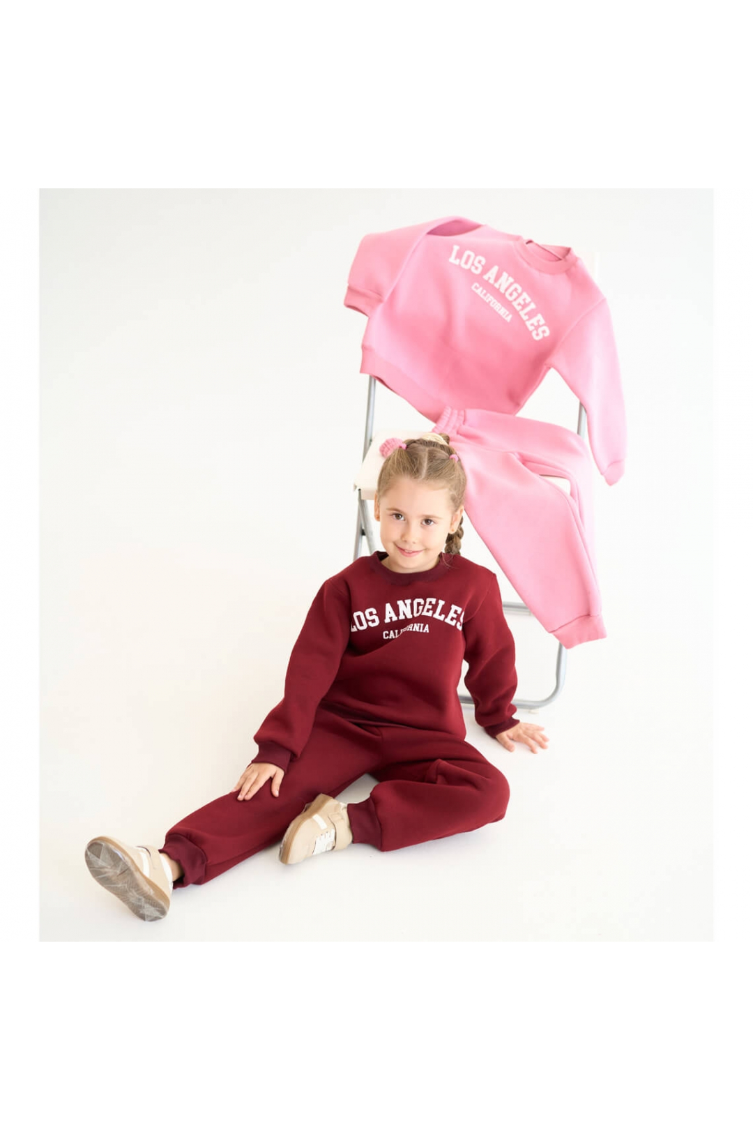 Костюм теплий для дівчинки бордо тринитка на флісі