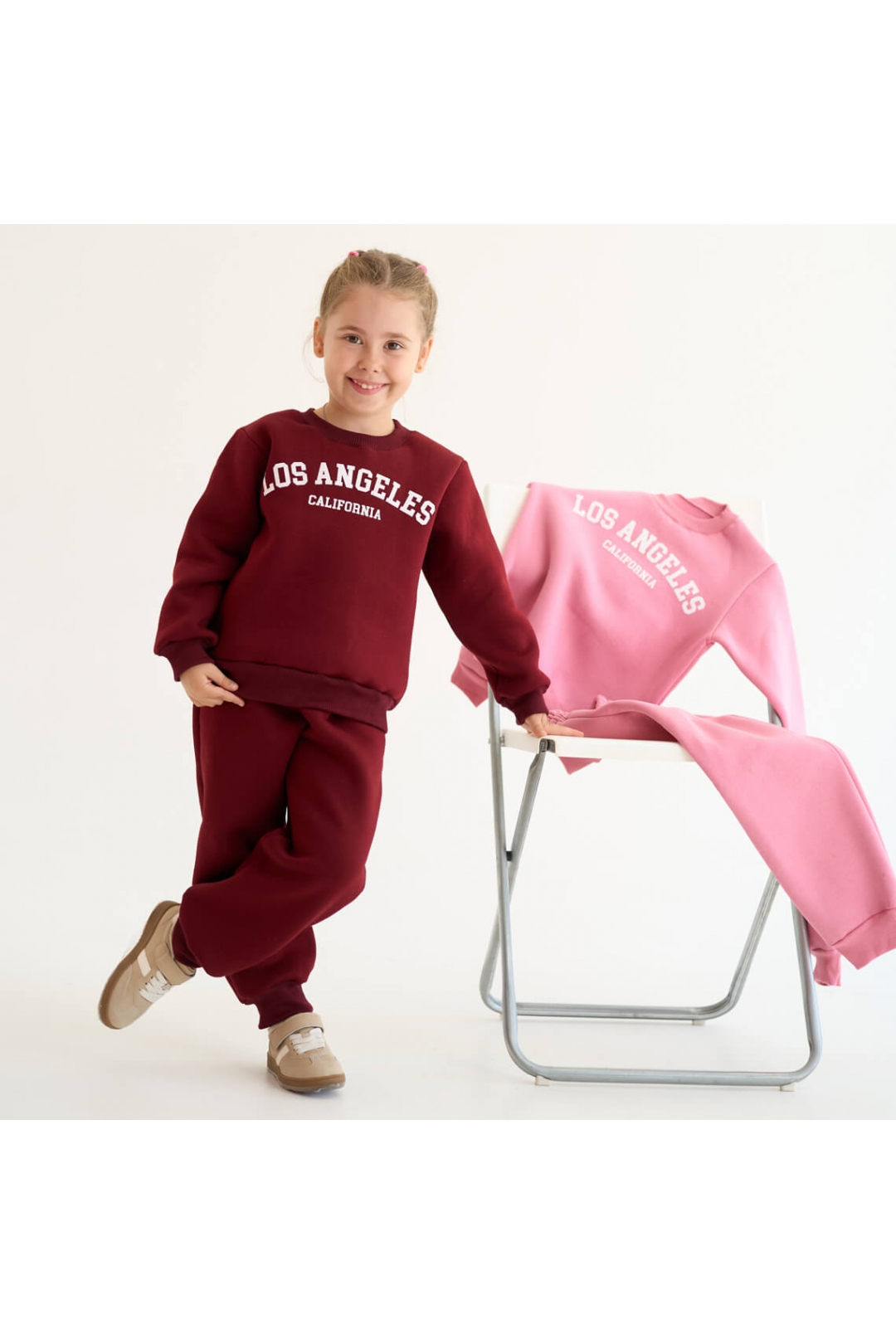 Костюм теплий для дівчинки бордо тринитка на флісі