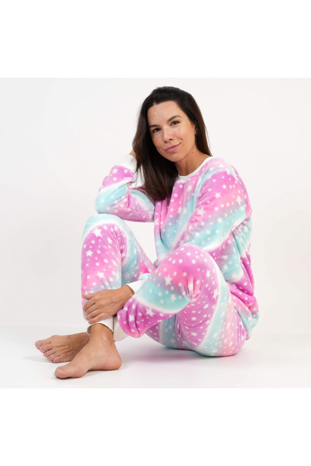 Піжама тепла жіноча Зірочки різнокольоровий велсофт