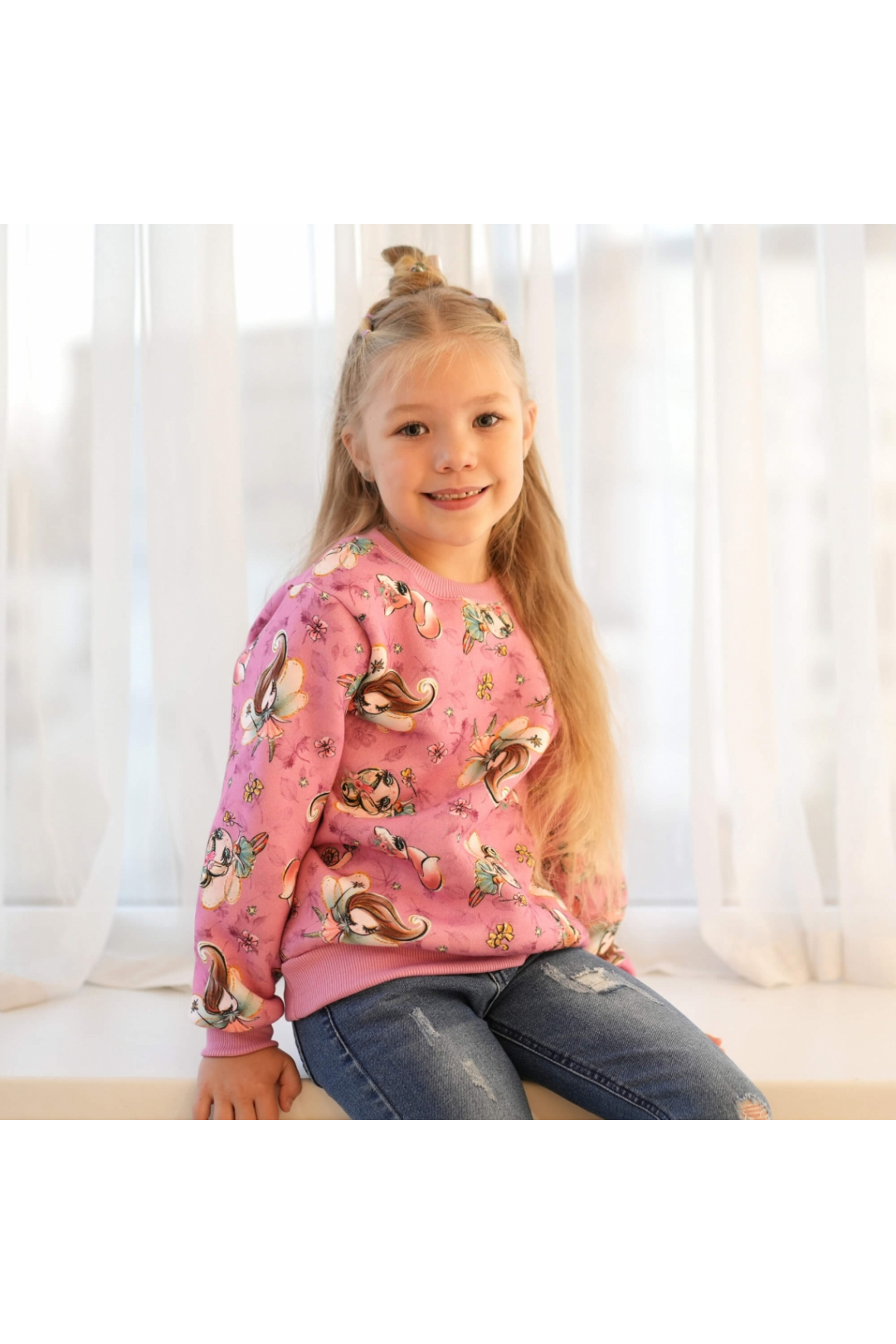 Джемпер теплий для дівчинки Мавки рожевий тринитка на флісі