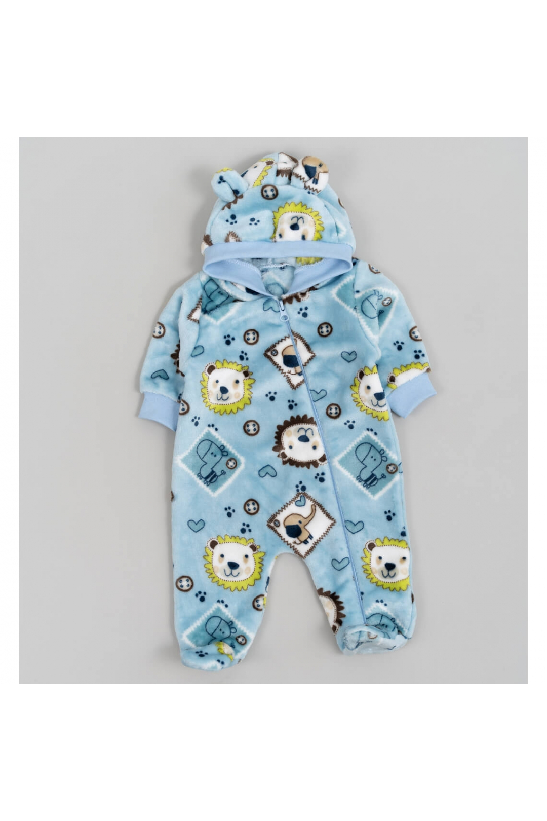 Пухнастий комбінезон для малят Левеня блакитний велсофт