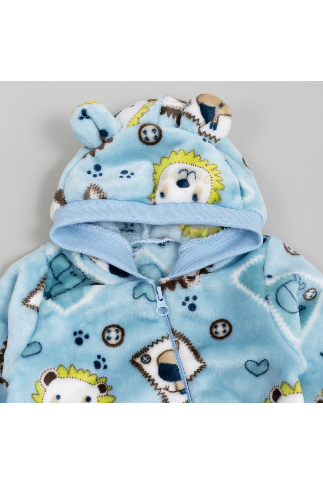 Пухнастий комбінезон для малят Левеня блакитний велсофт