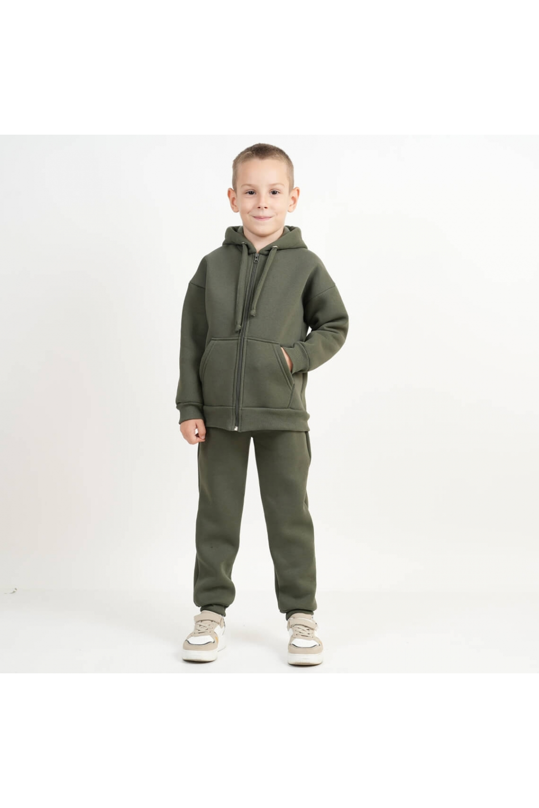 Костюм теплий для хлопчика хакі тринитка на флісі