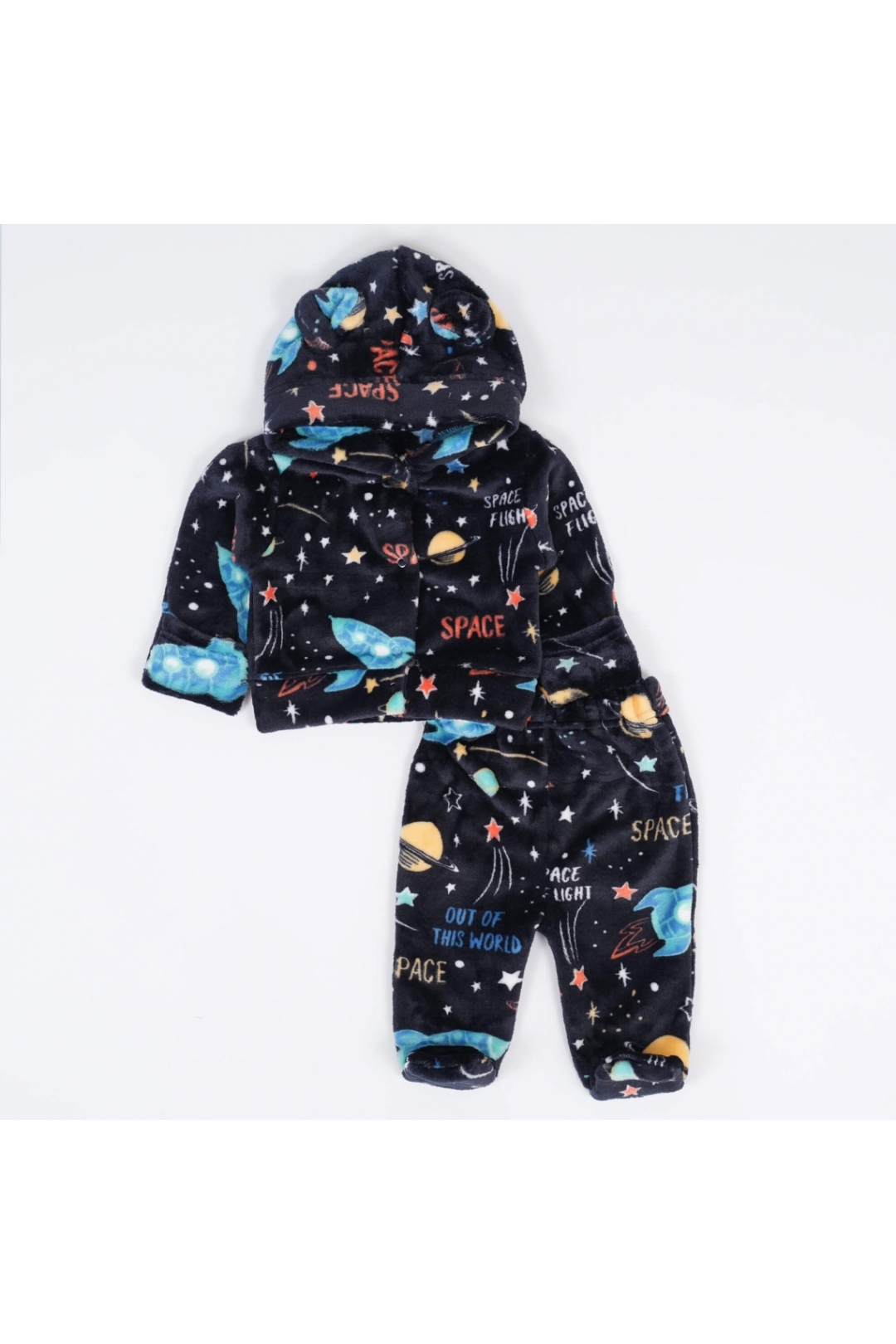 Костюм для новонароджених з вушками темно- синій велсофт