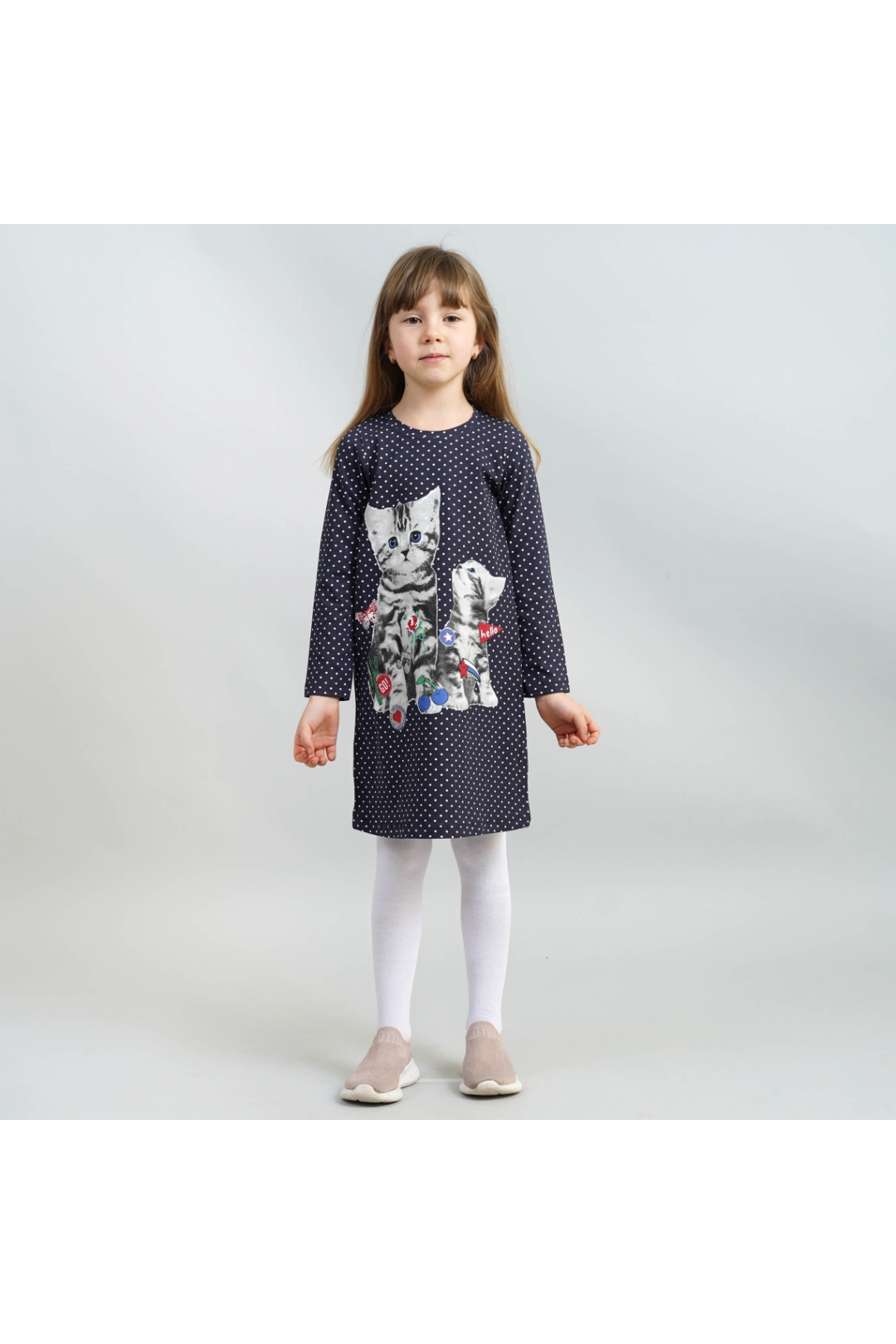 Сукня для дівчинки в горошок з Кошенятами темно-синій фулікра