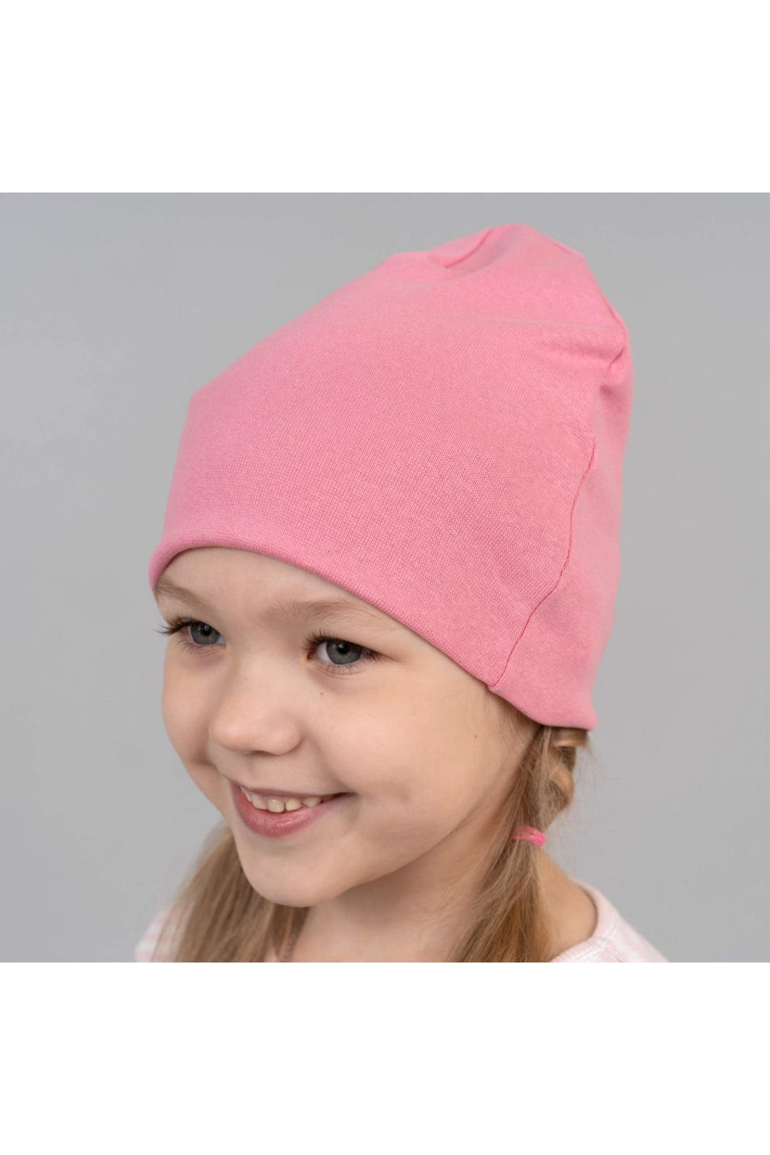 Шапка подвійна для дівчинки однотонна рожевий стрейч