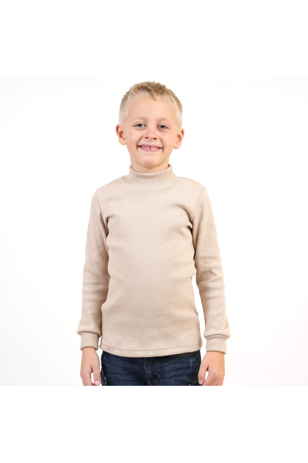 Гольф дитячий бежевий щільний рубчик з начісом