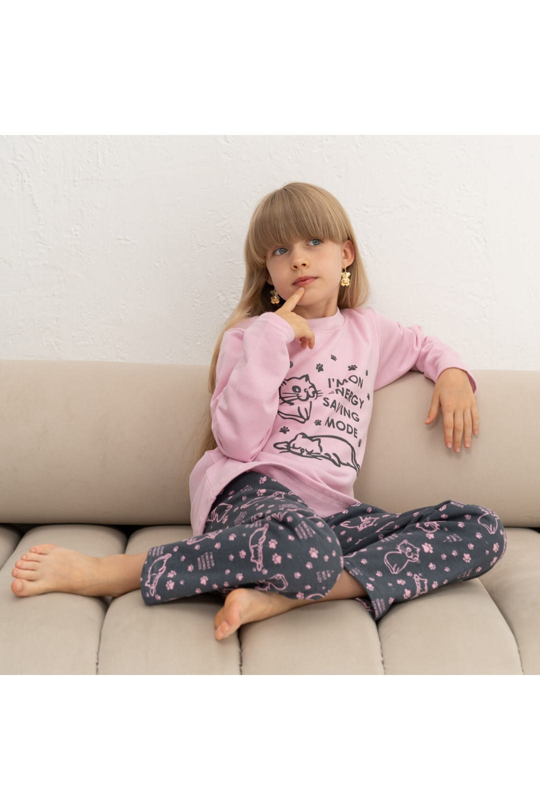 Піжама  для дівчинки Киці рожева начіс (футер)