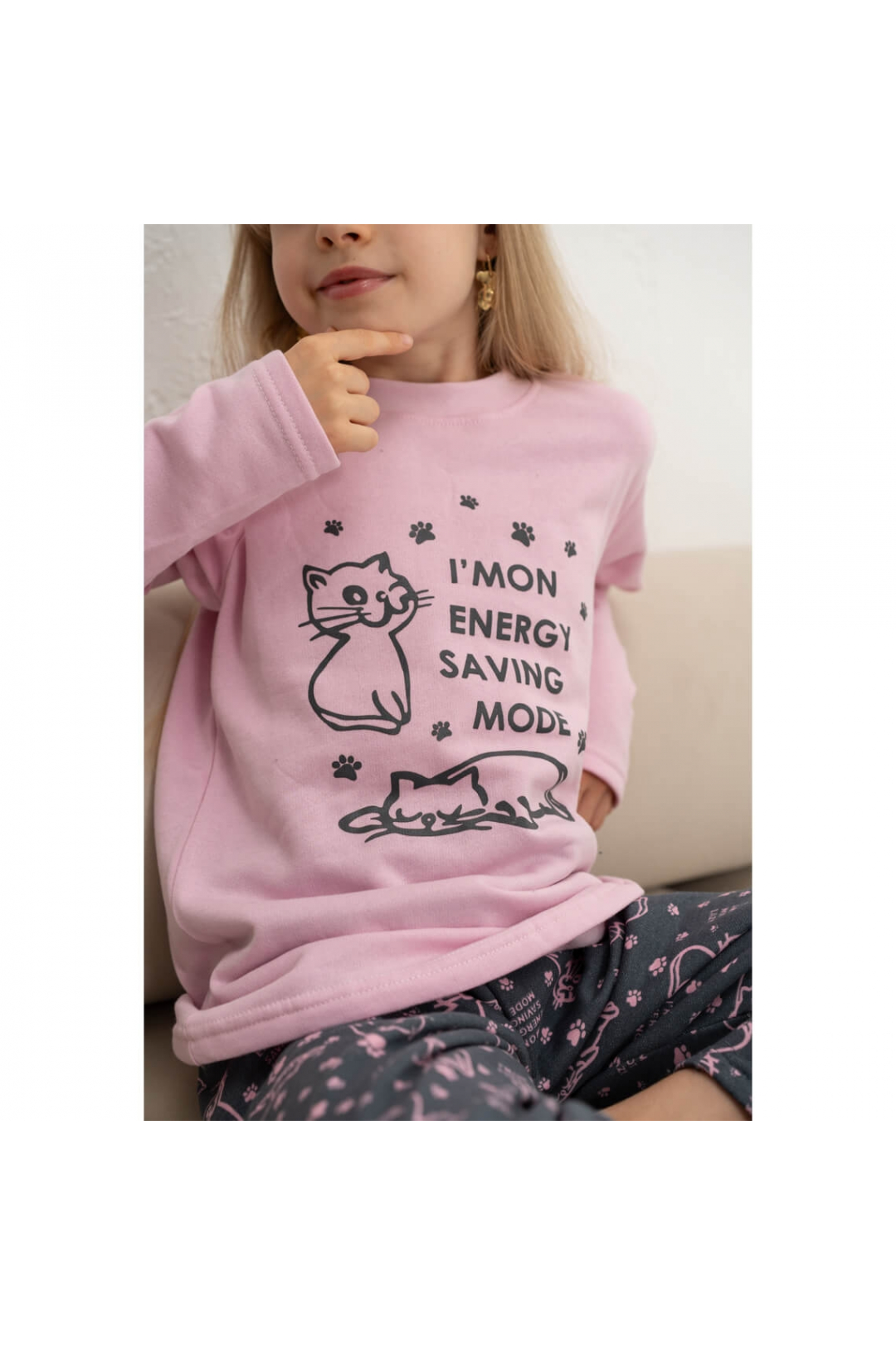 Піжама  для дівчинки Киці рожева начіс (футер)