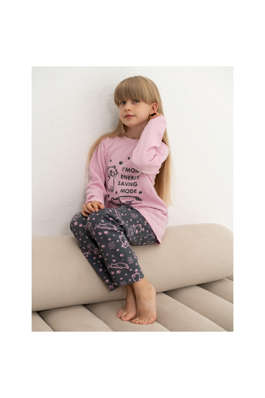 Піжама  для дівчинки Киці рожева начіс (футер)