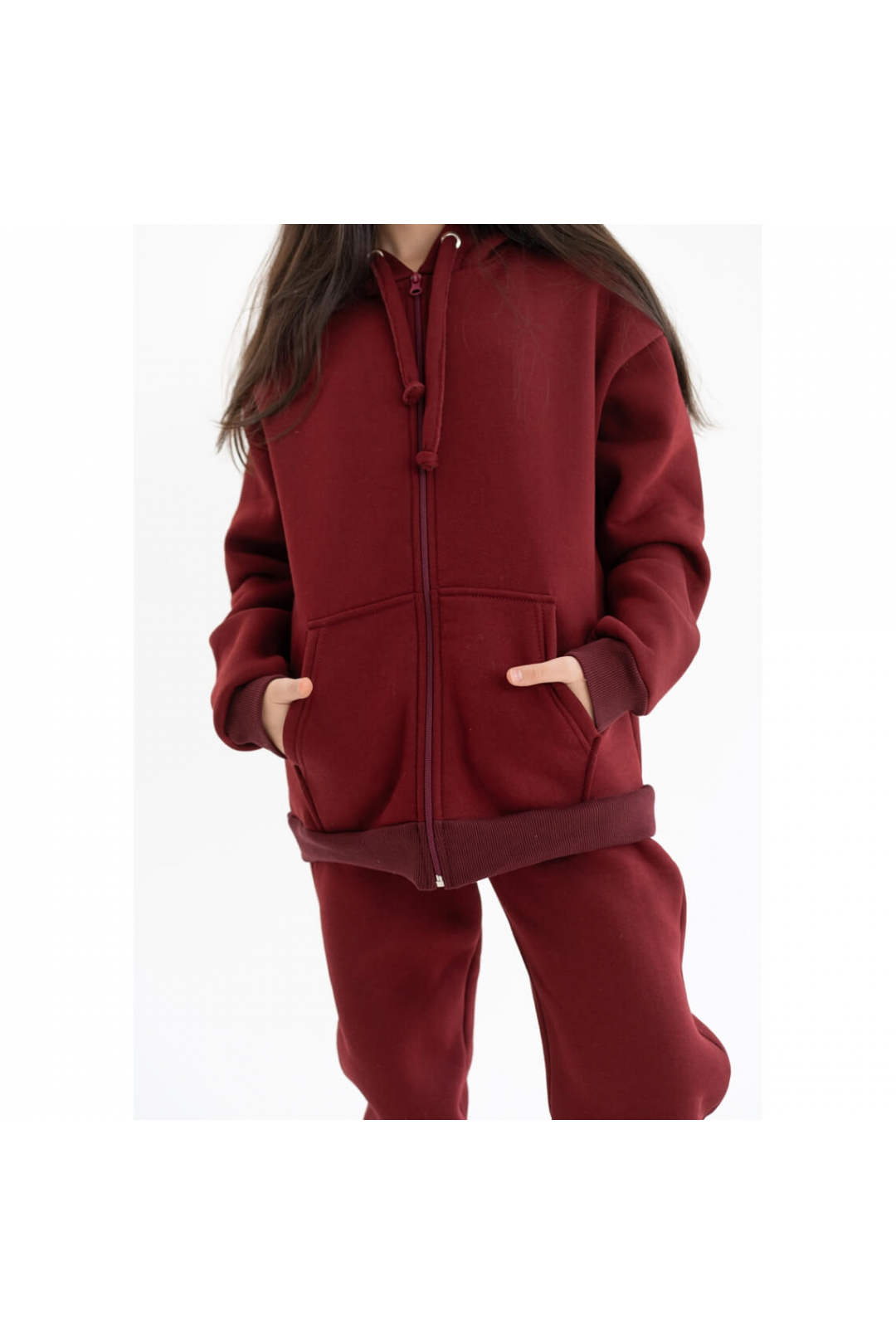 Костюм  для дівчинки бордо тринитка на флісі