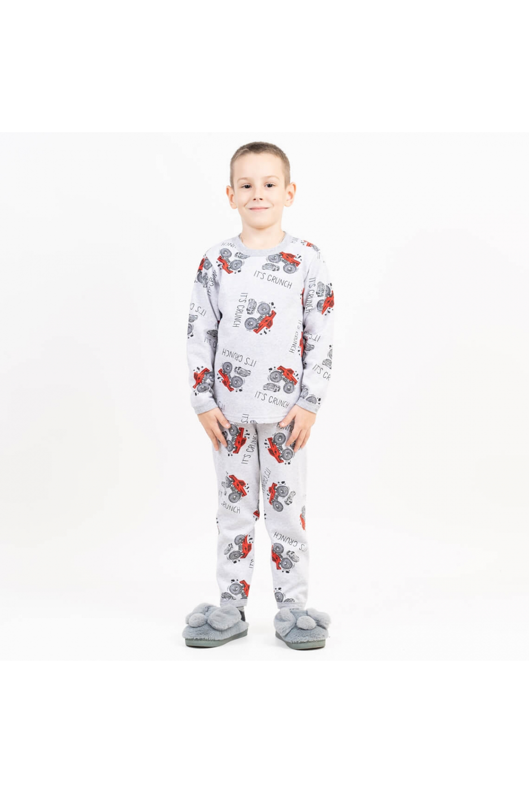 Піжама для хлопчика сірий Машини начіс (футер)