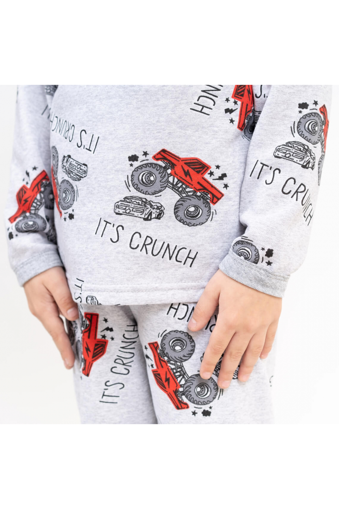 Піжама для хлопчика сірий Машини начіс (футер)