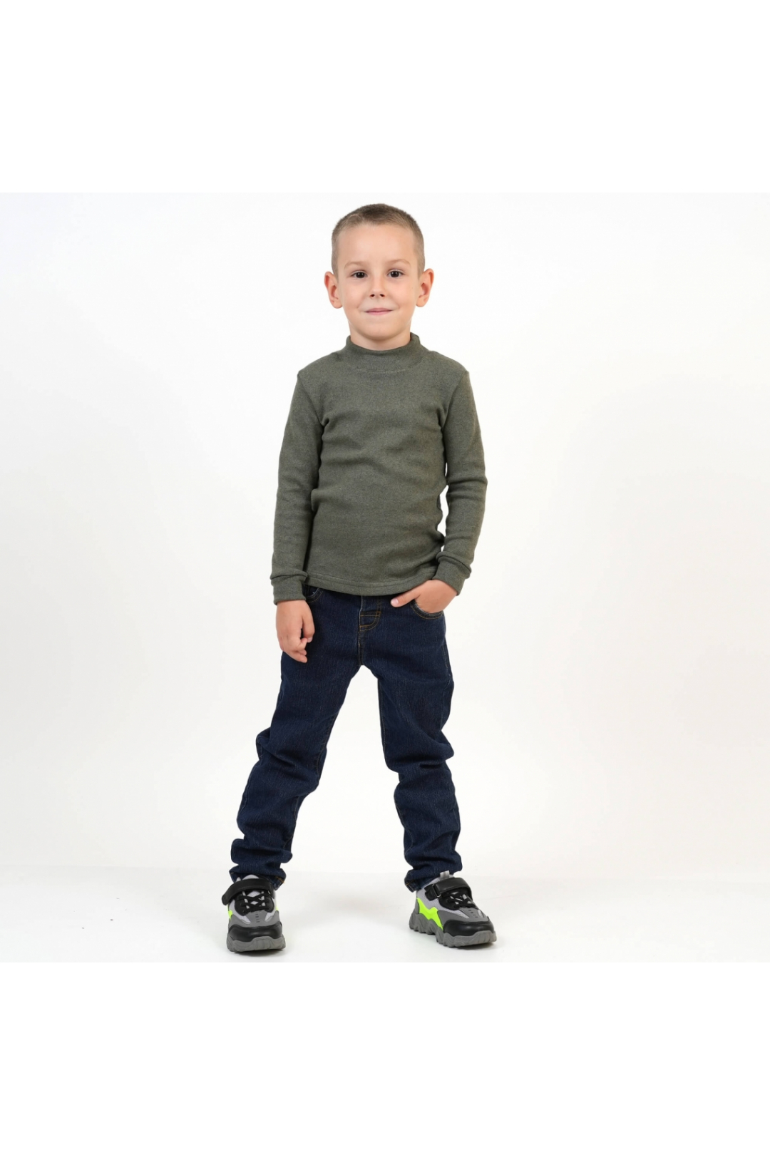 Гольф для хлопчика хакі щільний стретч з начісом