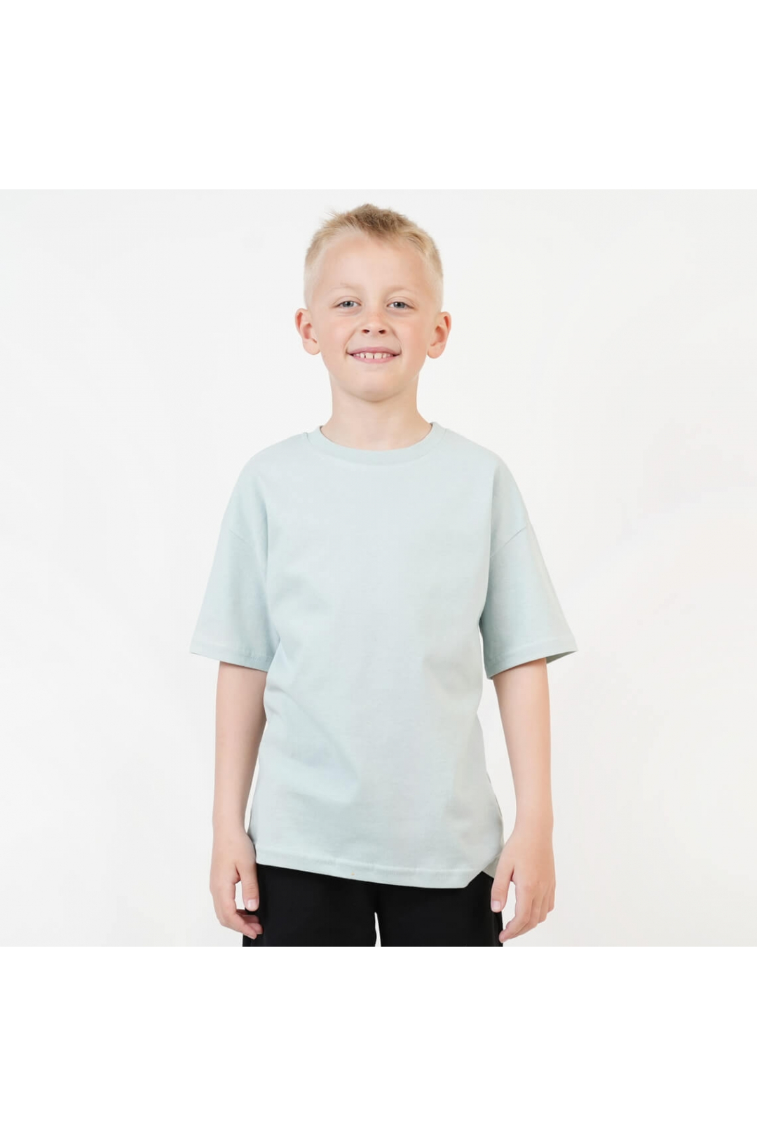 Футболка для хлопчика оверсайз однотонна сіро-зелений кулір