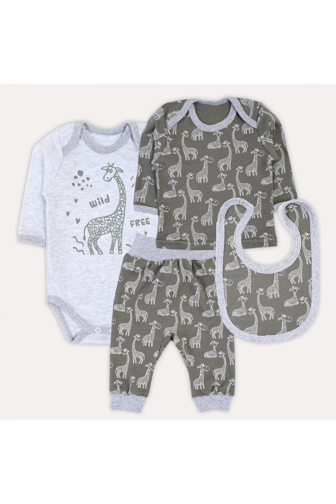 Комплект ясельний  багатопредметник Жирафи хакі інтерлок