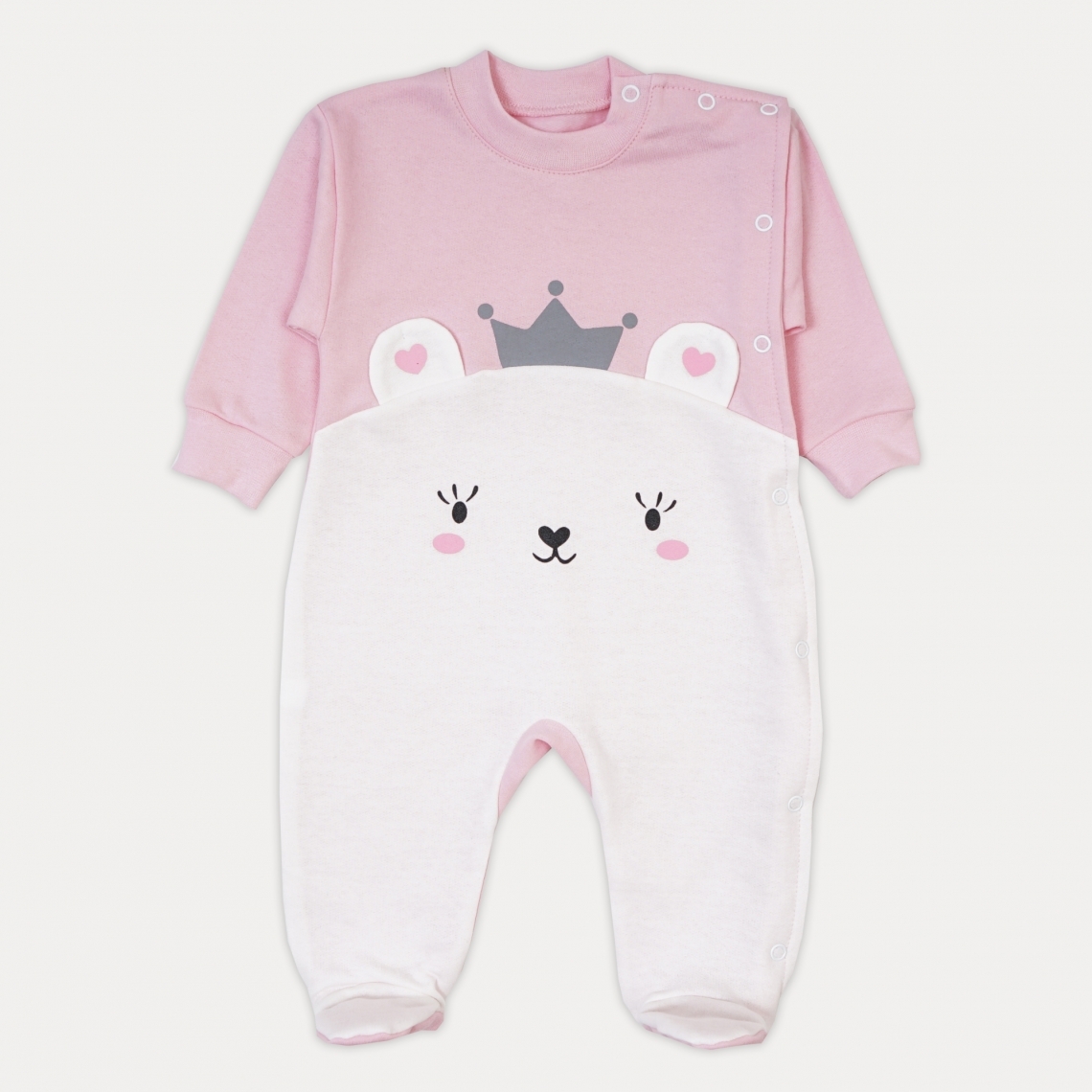 Комбінезон для дівчинки Мишка у короні рожевий начіс (футер)