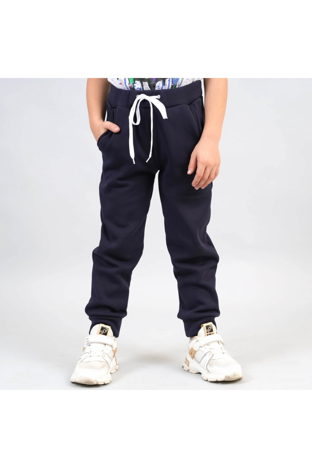 Штани теплі на хутрі темно-синій трикотаж на хутрі