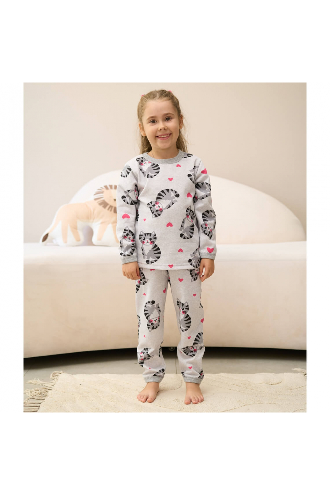 Піжама для дівчинки Киці сірий начіс (футер)