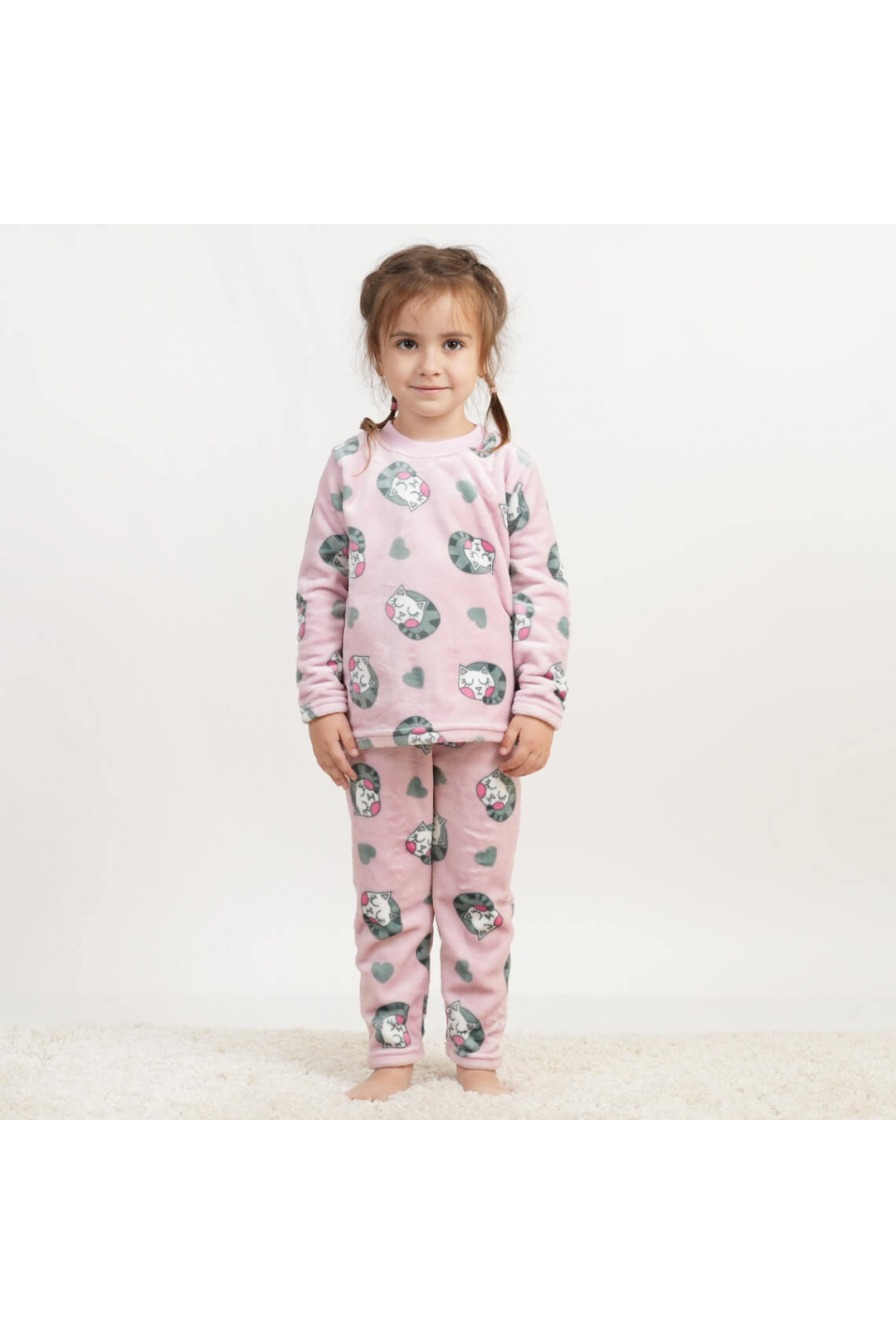 Піжама для дівчинки Киці рожевий велсофт