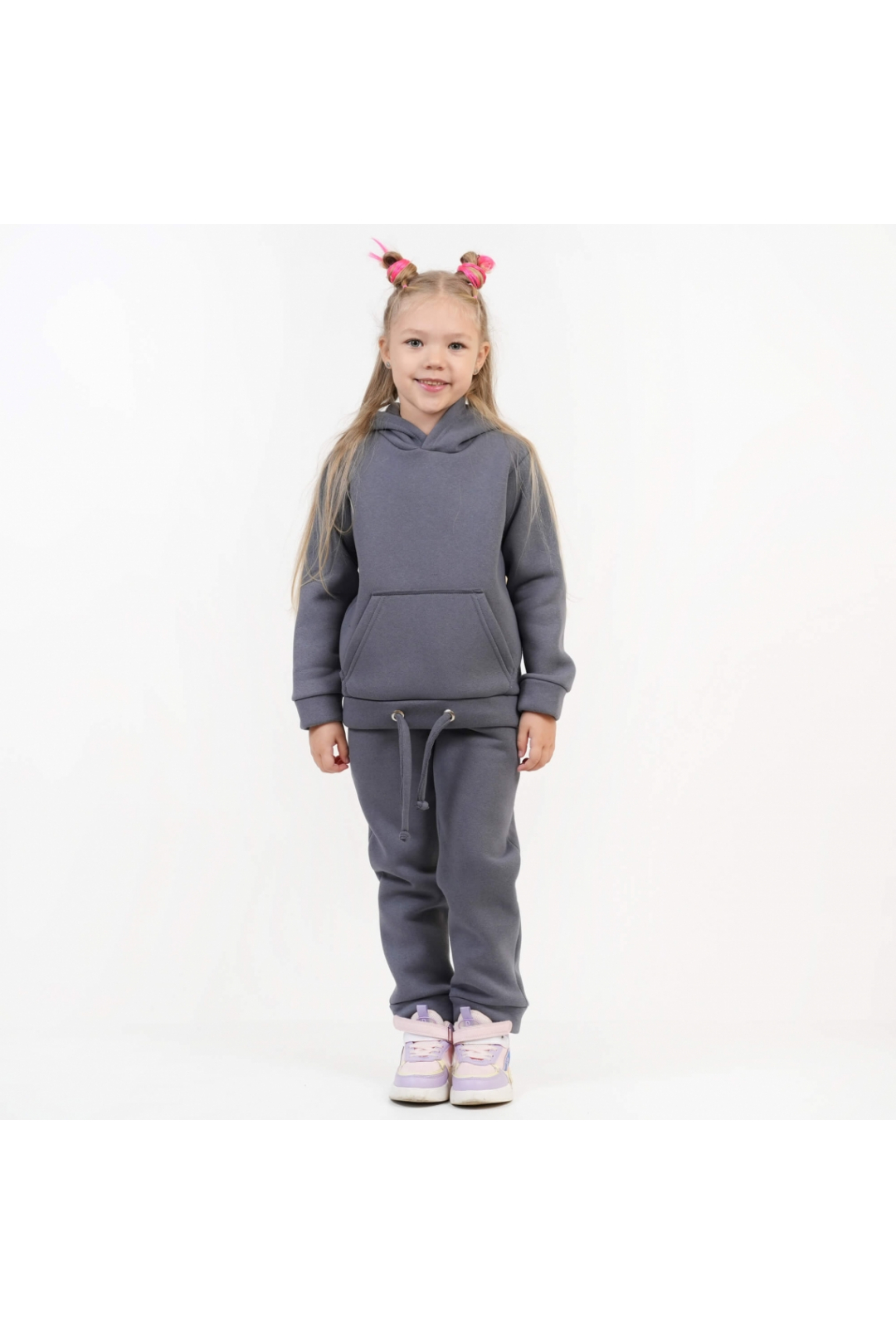 Костюм теплий для дівчинки графіт тринитка на флісі