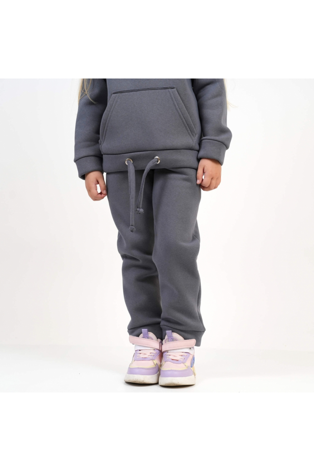 Костюм теплий для дівчинки графіт тринитка на флісі