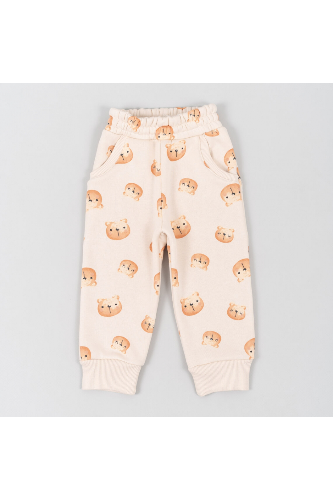 Теплі штанці для малят Ведмедики молочний тринитка на флісі