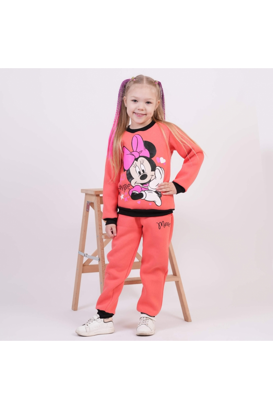 Костюм теплий для дівчинки Міні кораловий тринитка на флісі