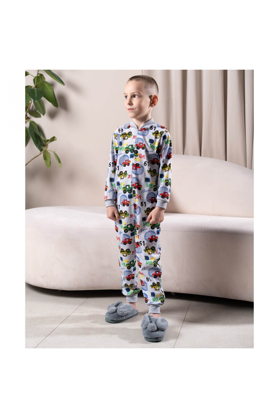 Піжама-комбінезон для хлопчика Машини Нові сірий кулір
