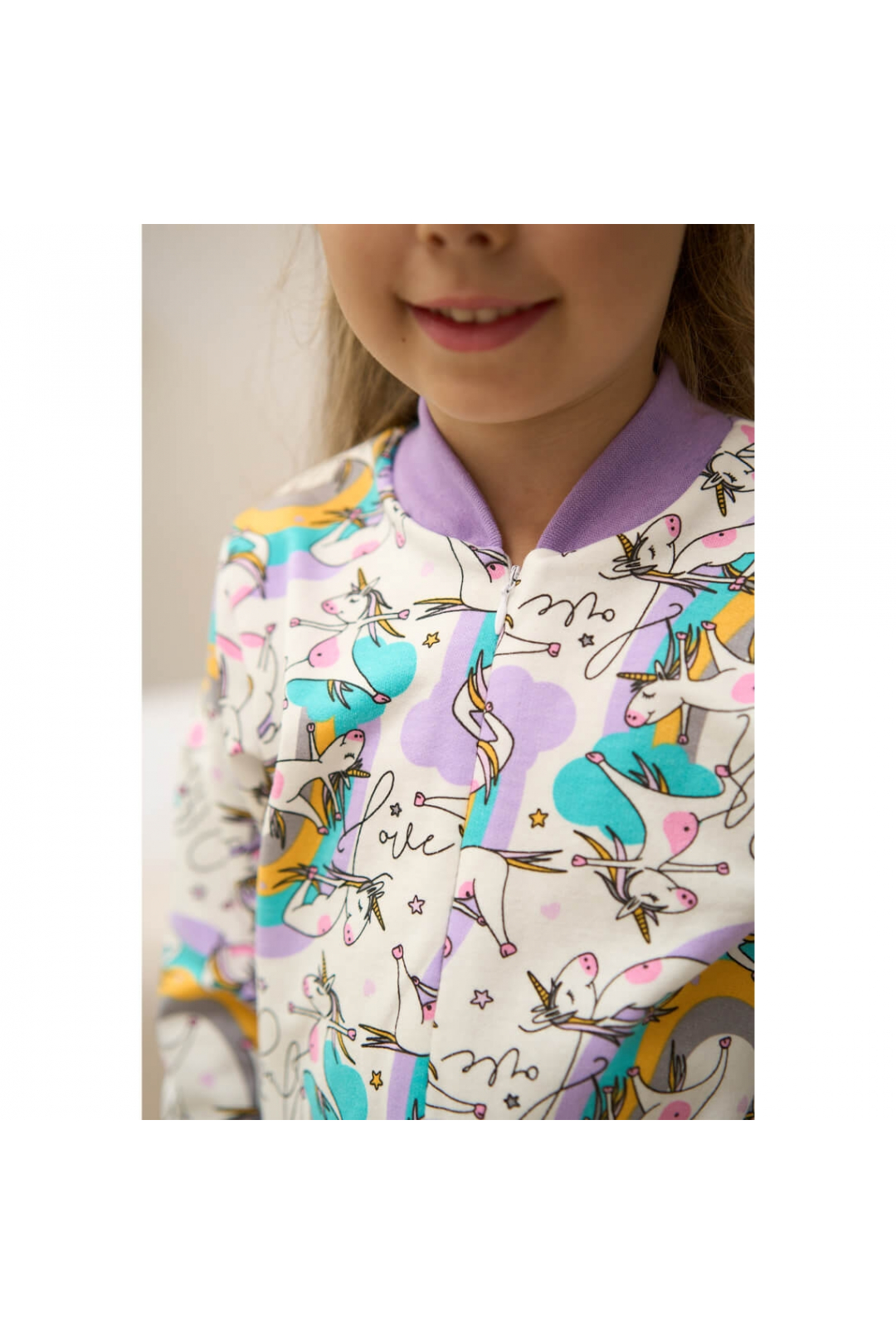 Піжама-комбінезон для дівчинки  Єдинорог бузковий начіс (футер)