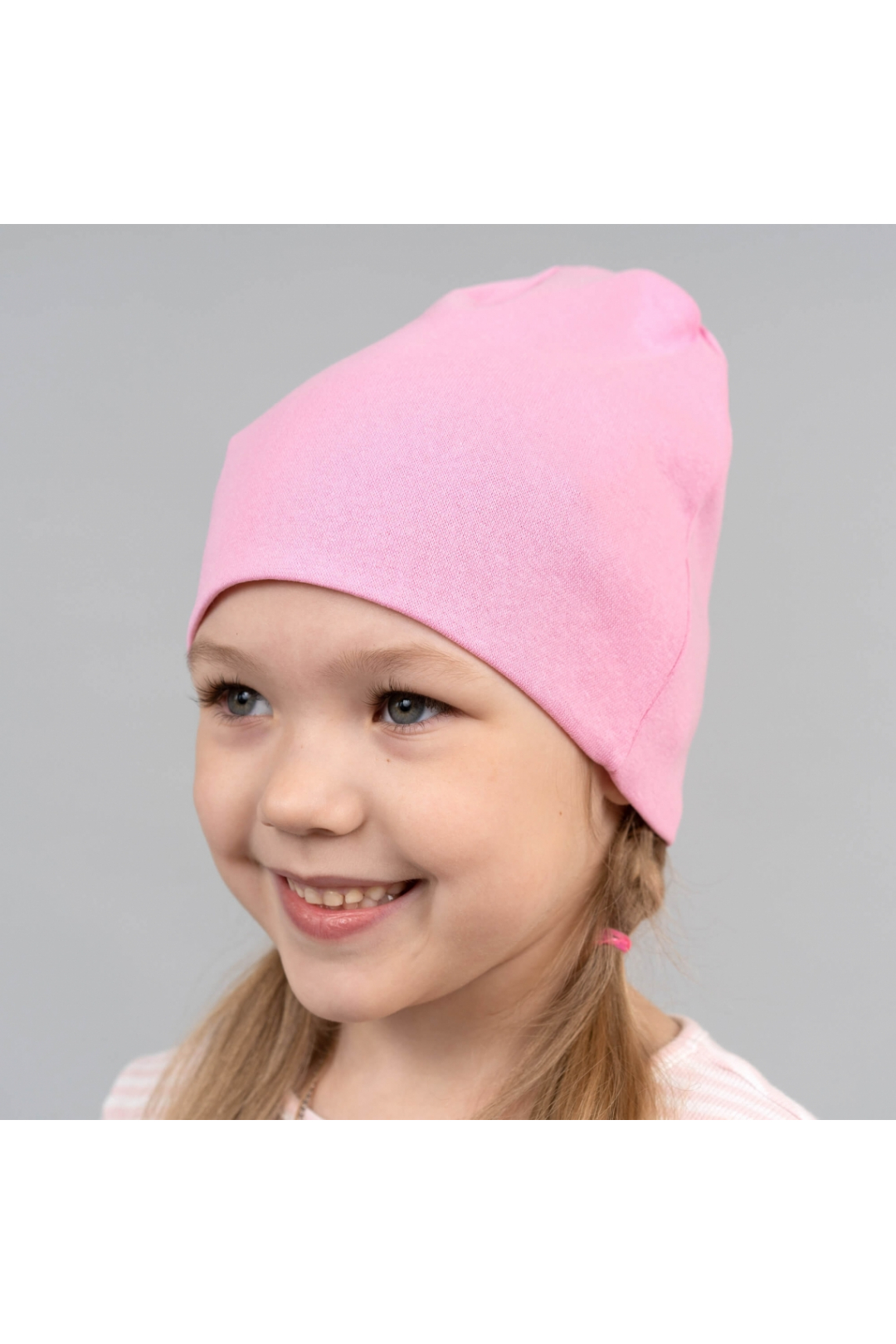 Шапка подвійна для дівчинки однотонна світло-рожевий стретч
