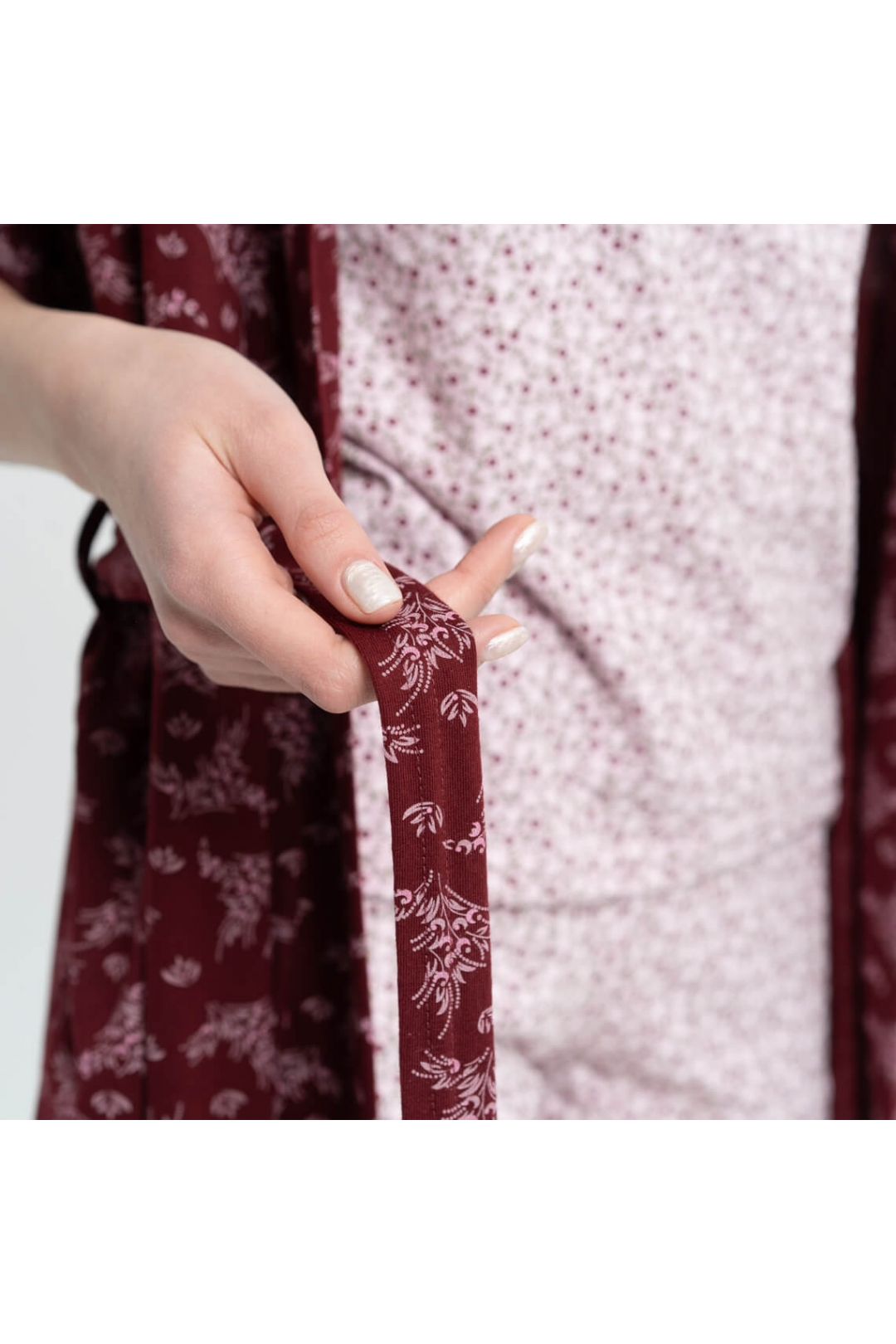 Комплект жіночий халат та піжама бордо кулір-пеньє