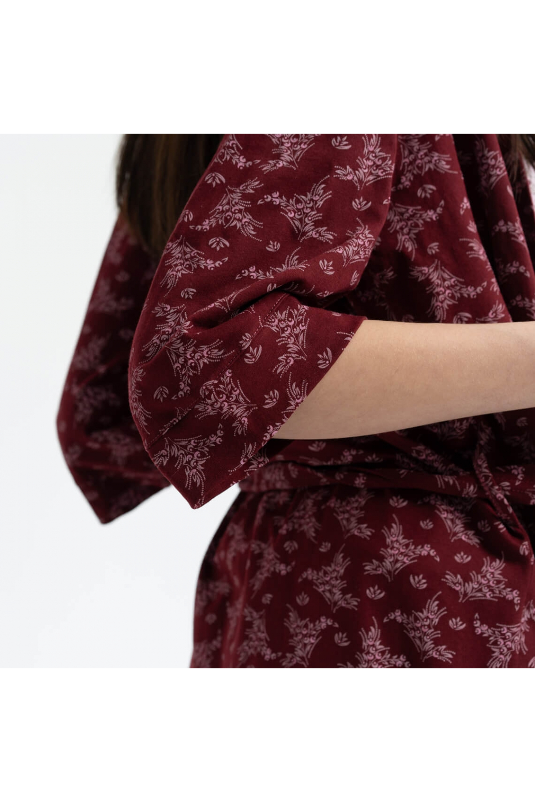 Комплект жіночий халат та піжама бордо кулір-пеньє